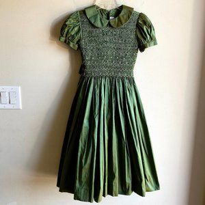 Vintage Girls Best&Co Raw Silk Green Smocked Dress